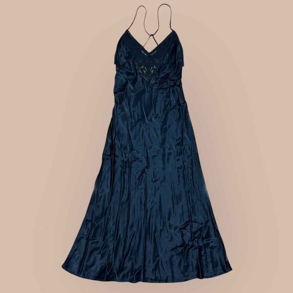 Zara Sz XS Dress Black Satin Lace embroidered Midi Maxi slip Minimalist Wedding